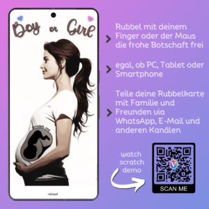digitale Rubbelkarte Geschlechterverkündung Boy oder Girl, Junge oder Mädchen